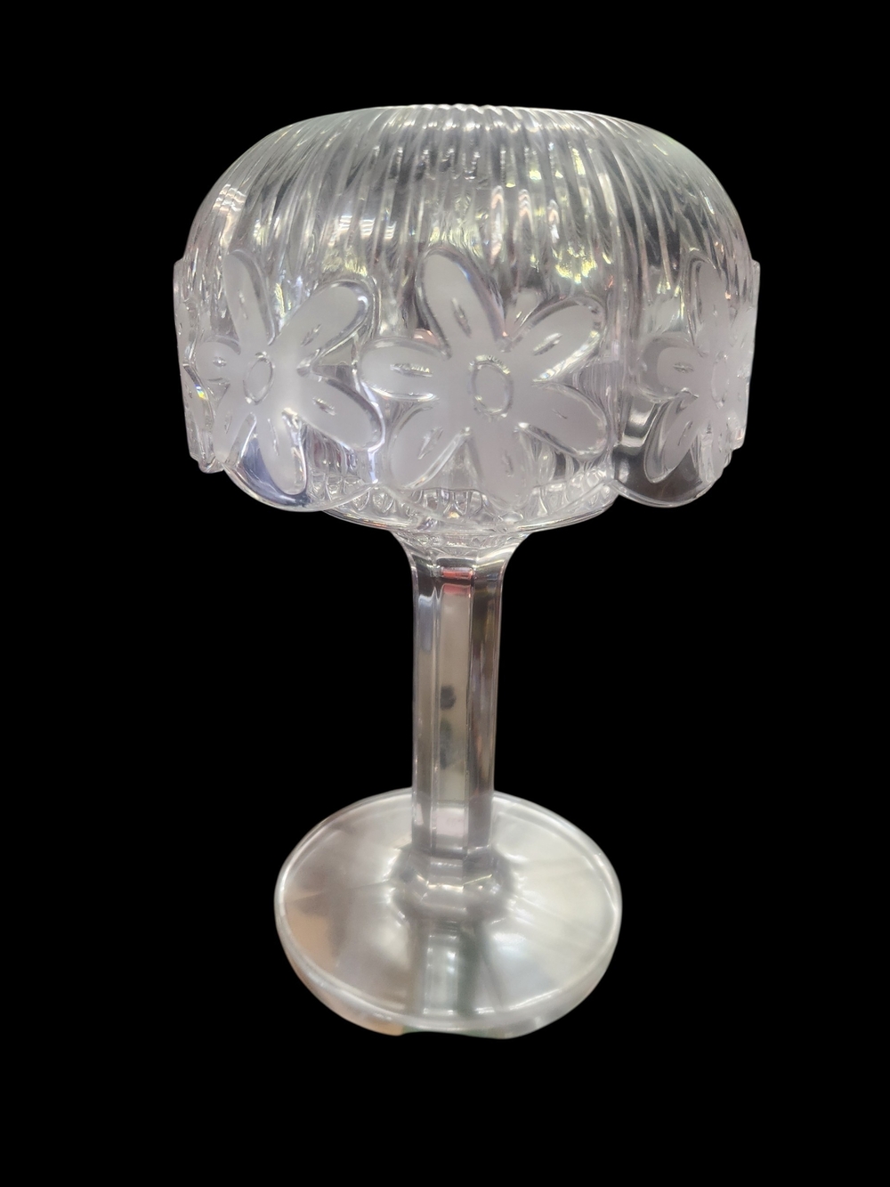 Clear Pressed Glass Fairy Lamp with Daisy Motif